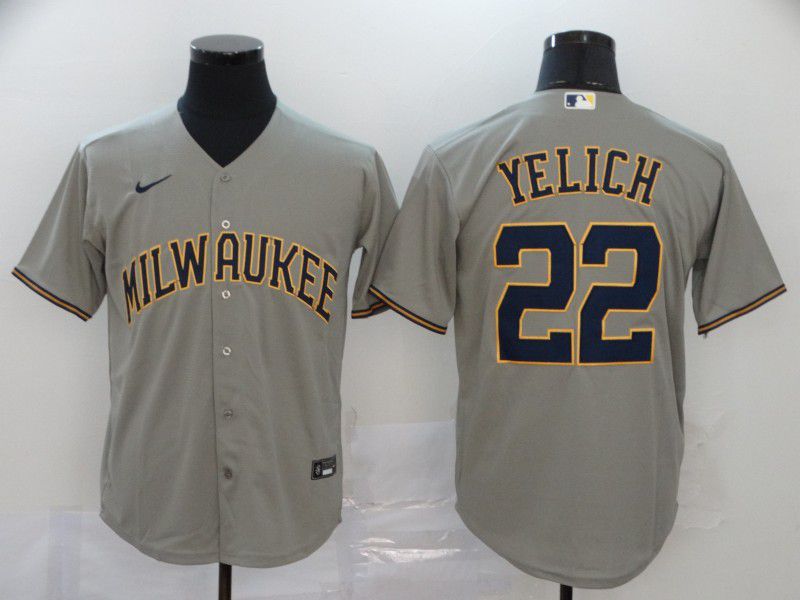 Men Milwaukee Brewers #22 Yelich Grey Nike Game MLB Jerseys->milwaukee brewers->MLB Jersey